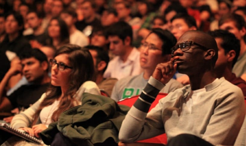 crowd watching keynote speaker
